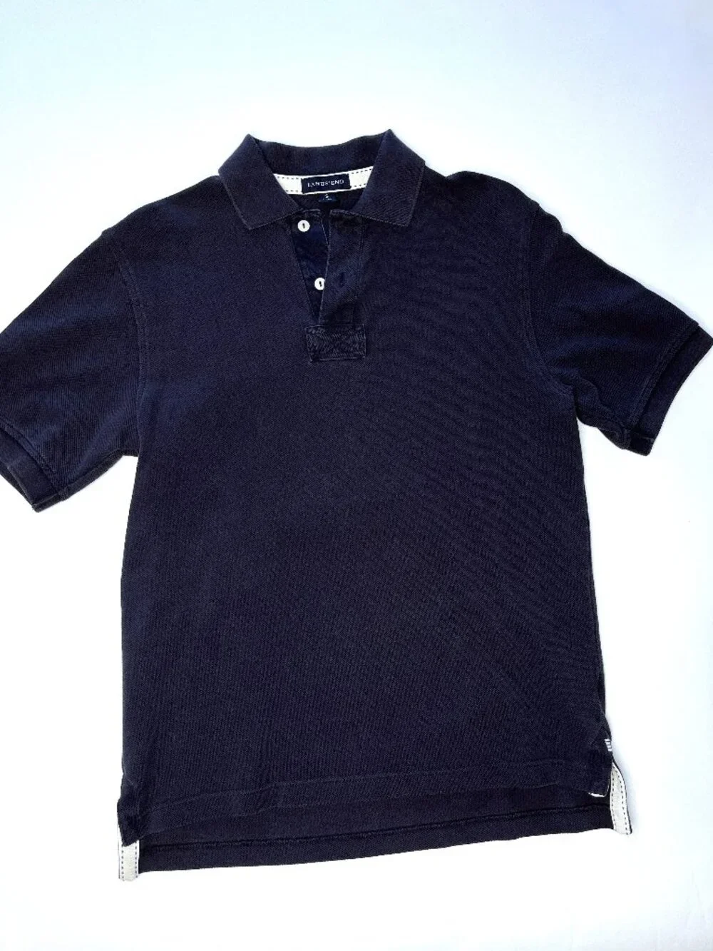 Lands End Polo Shirt Mens Small (34-36) Dark Blue Short Sleeve Collared Cotton